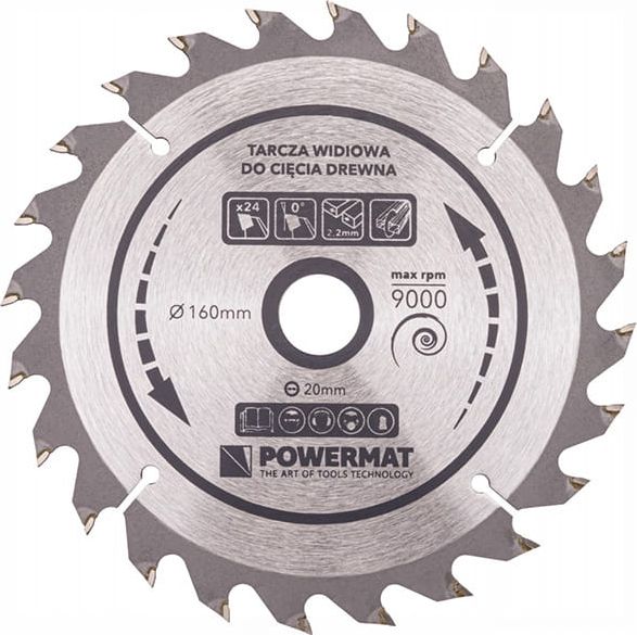 Powermat Tarcza widiowa do drewna Powermat (160 mm, 20 mm, 24 zęby)