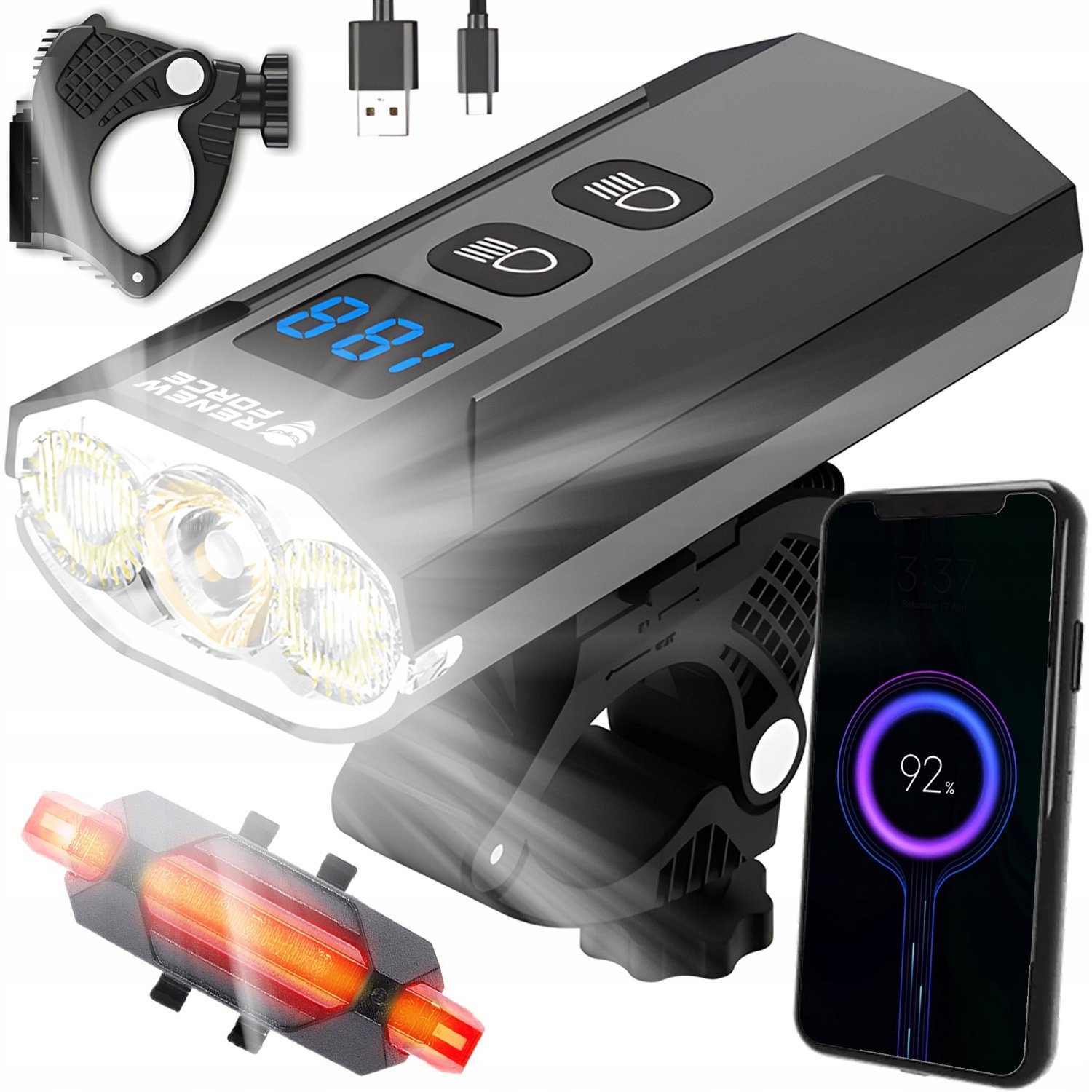 Renew Force ROWEROWE OŚWIETLENIE USB POWERBANK 900 lm