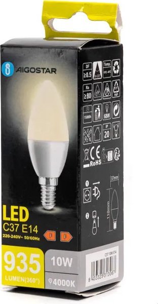 Aigostar Żarówka diodowa świeczka LED C37 E14 10W 4000K Żrówka diodowa świeczka LED C37 E14 10W 4000K