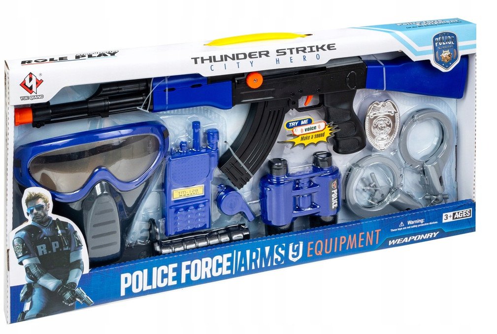 ZESTAW POLICYJNY KARABIN KAJDANKI BROŃ MASKA