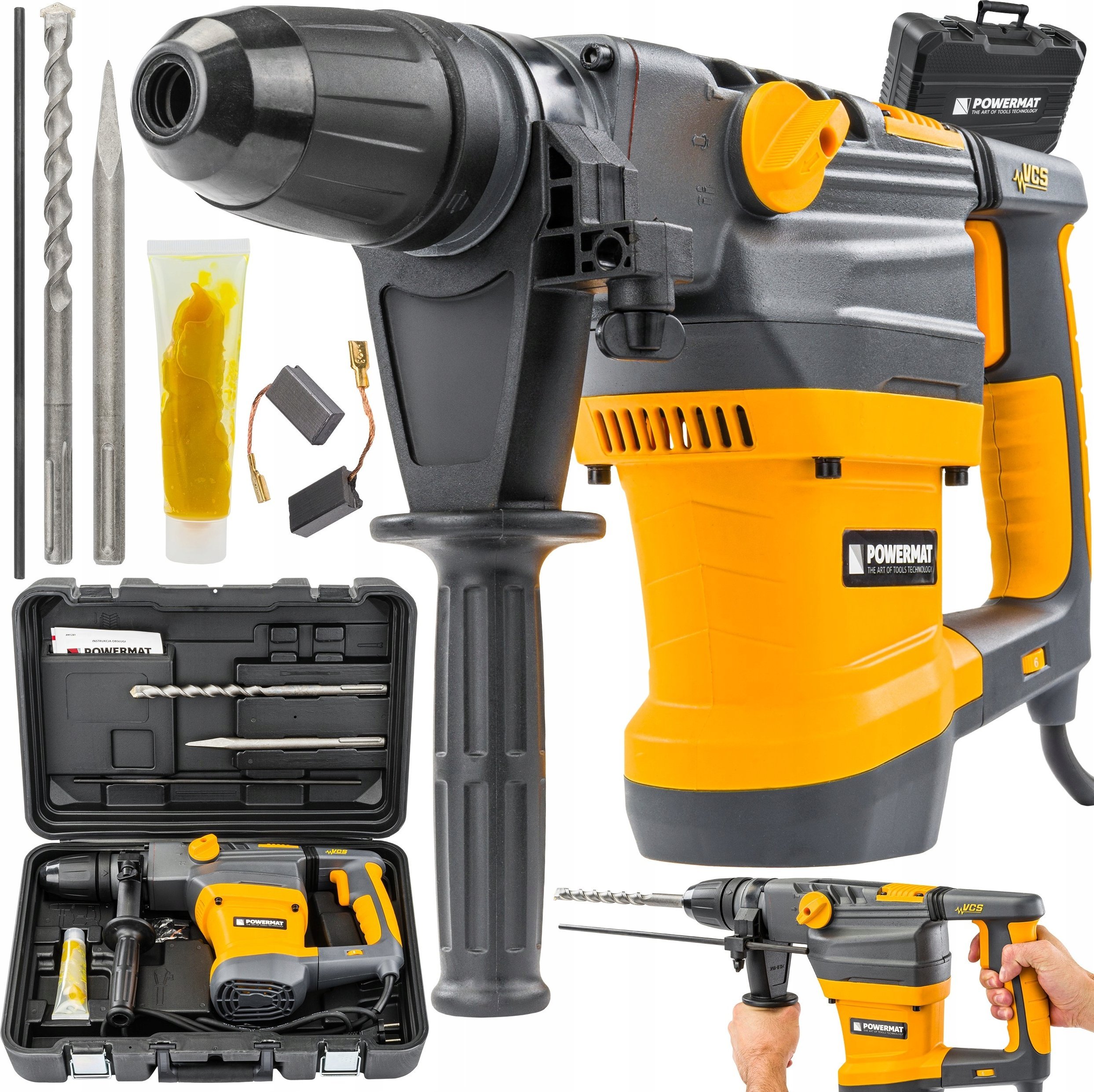 Powermat MŁOT UDAROWY OBROTOWY SDS MAX 2800W 18J WALIZKA ZESTAW REGULACJA OBROTÓW