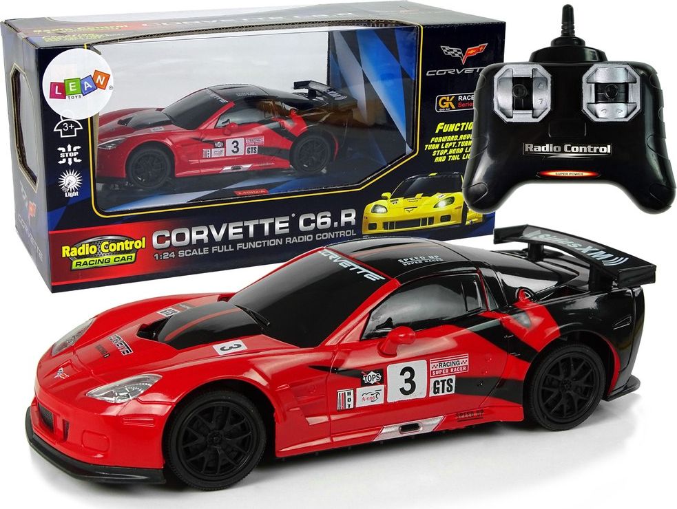 LeanToys Auto Sportowe R/C 1:24 Corvette C6.R Czerwone 2.4 G Światła