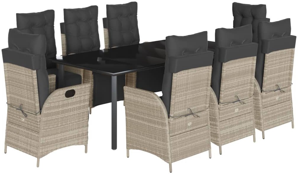 9-cz. zestaw mebli ogrodowych z poduszkami, jasnoszary