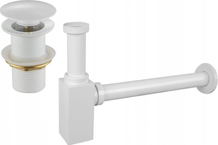 Syfon Mexen Mexen półsyfon umywalkowy kwadratowy z korkiem klik-klak, bez przelewu, biały - 7991060-20