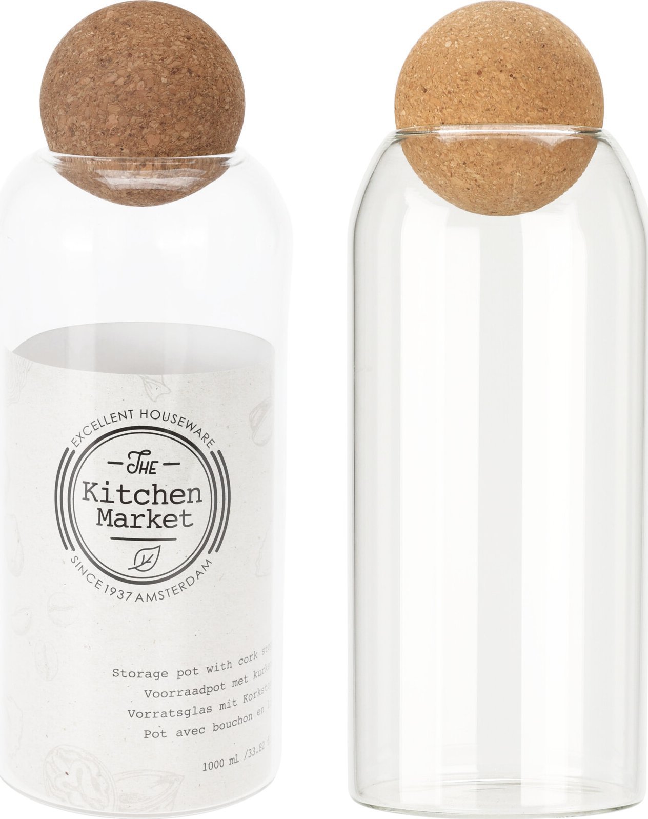 Excellent Houseware Szklany pojemnik z dekoracyjnym korkiem