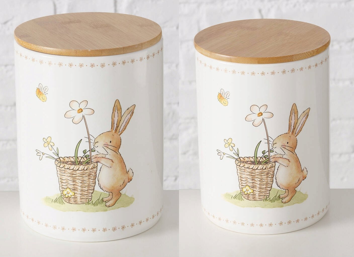 Boltze Pojemniki kuchenne ceramiczne CHARMY, wzór w zajączki, 2 sztuki