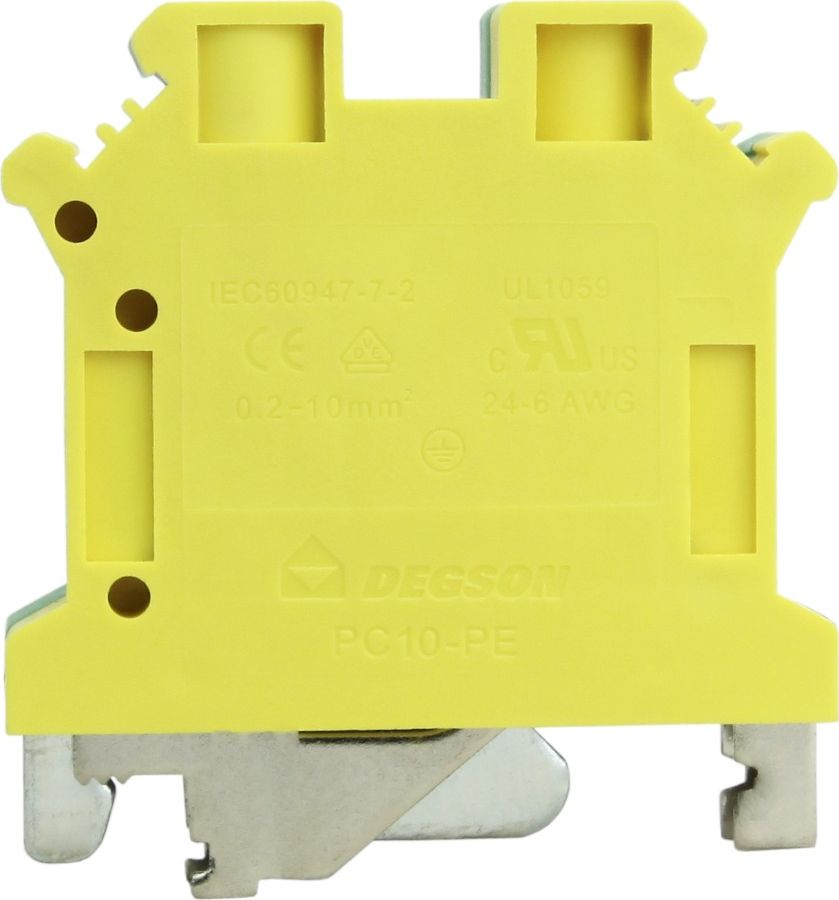Degson Złączka szynowa przelotowa zółto-zielona PE śrubowa 10mm2 1P VDE UL