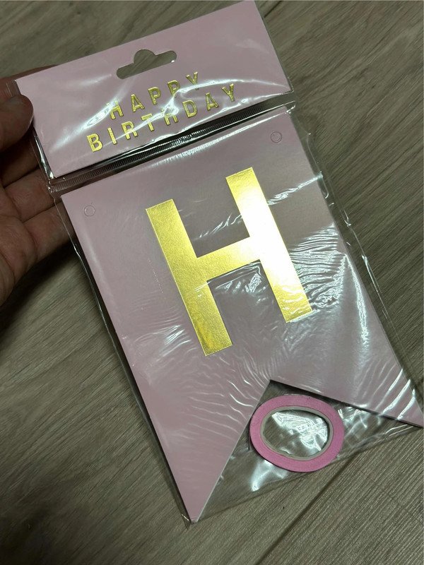 Baner Happy Birthday różowo-złoty girlanda dekoracyjna z literami i tasiemką