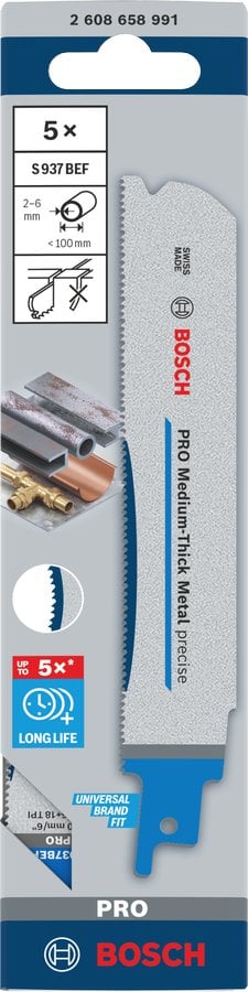 BOSCH BRZESZCZOT DO PIŁY SZABLASTEJ PRO MEDIUM-THICK METAL PRECISE S937BEF 1,1 x 25 x 150mm /5szt.