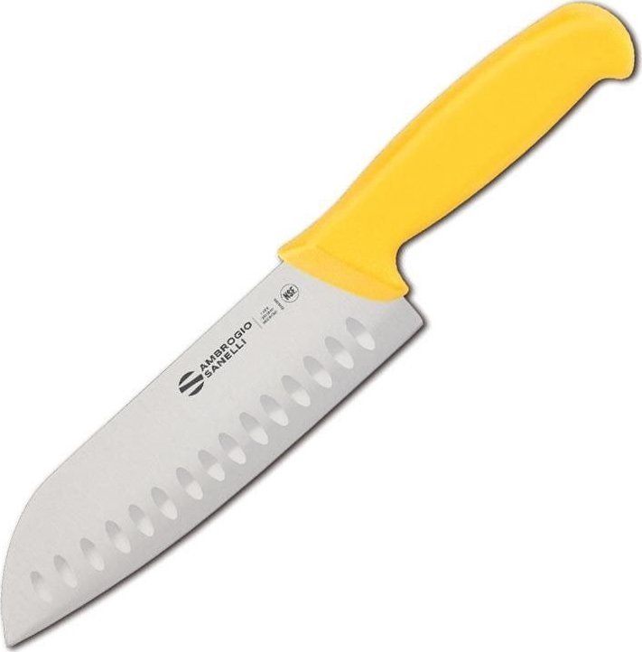 Nóż Santoku Ambrogio Sanelli Supra, ostrze granton, 18 cm, żółty