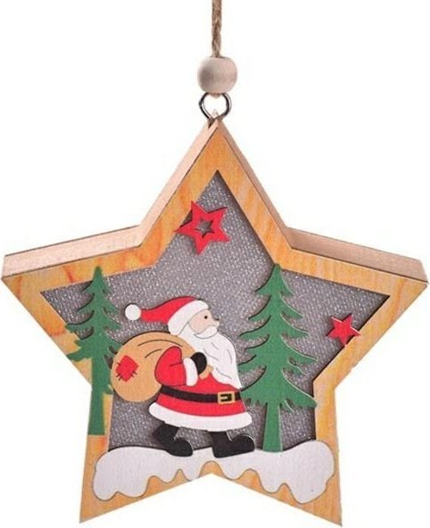 Lampka Świąteczna Drewniana Mikołaj - Gwiazdka