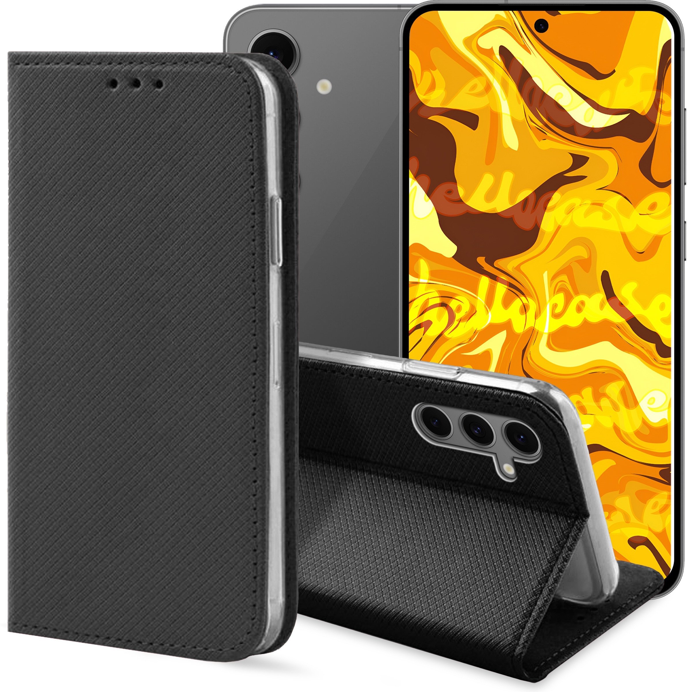 ETUI Z KLAPKĄ DO Samsung Galaxy S24 FE CZARNE ZAMYKANE MAGNETYCZNE KABURA