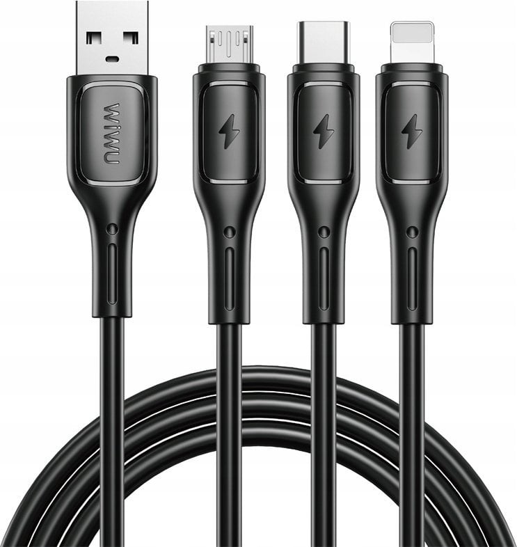 Kabel USB WiWU USB-A - USB-C + microUSB + Lightning 1.2 m Czarny (GSM186465)