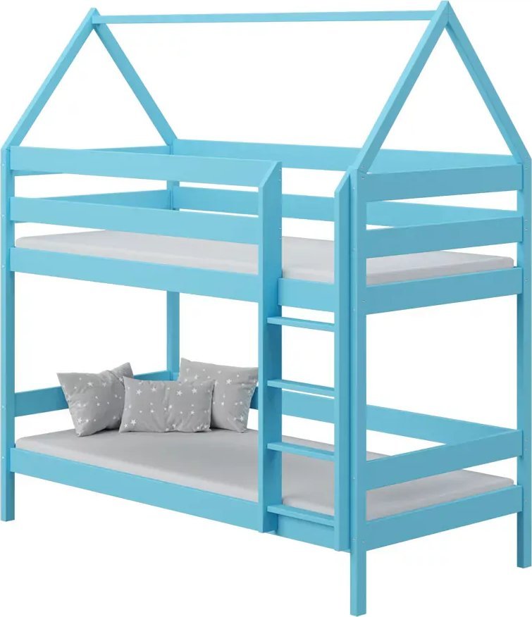 Elior Niebieskie łóżko piętrowe domek ze stelażami - Zuzu 3X 190x90 cm