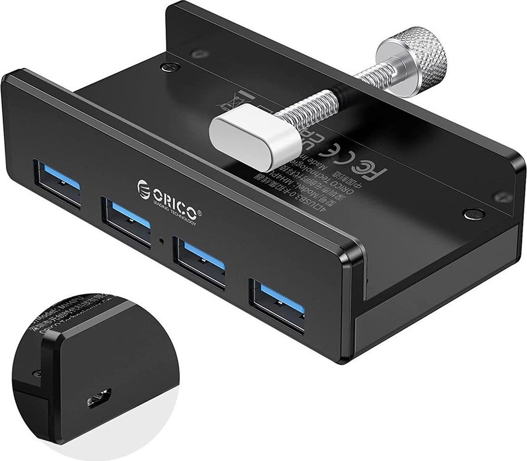 HUB USB Orico USB 3.0 aktywny, micro USB, biurkowy 4x USB A (MH4PU-P-BK-BP)