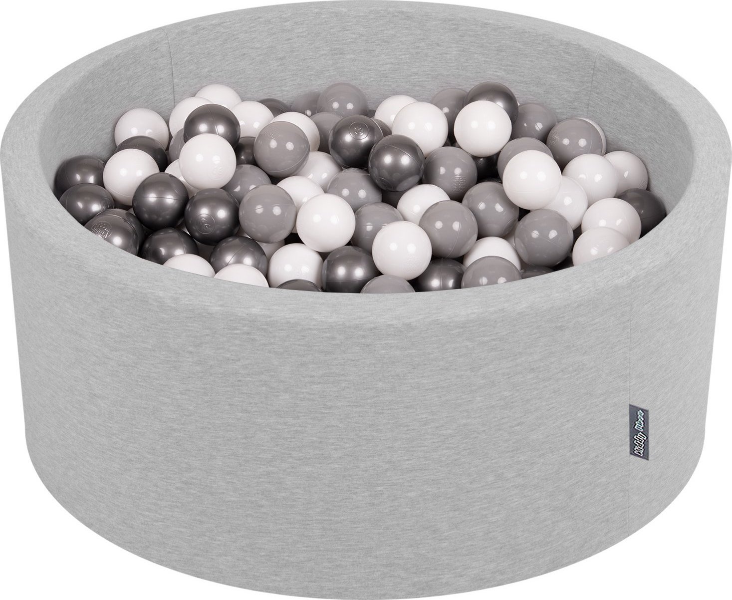KiddyMoon KiddyMoon Suchy basen okrągły z piłeczkami 7cm 90x40 jasnoszary: biały-szary-srebrny 90x40cm/300piłek Zabawka basen piankowy