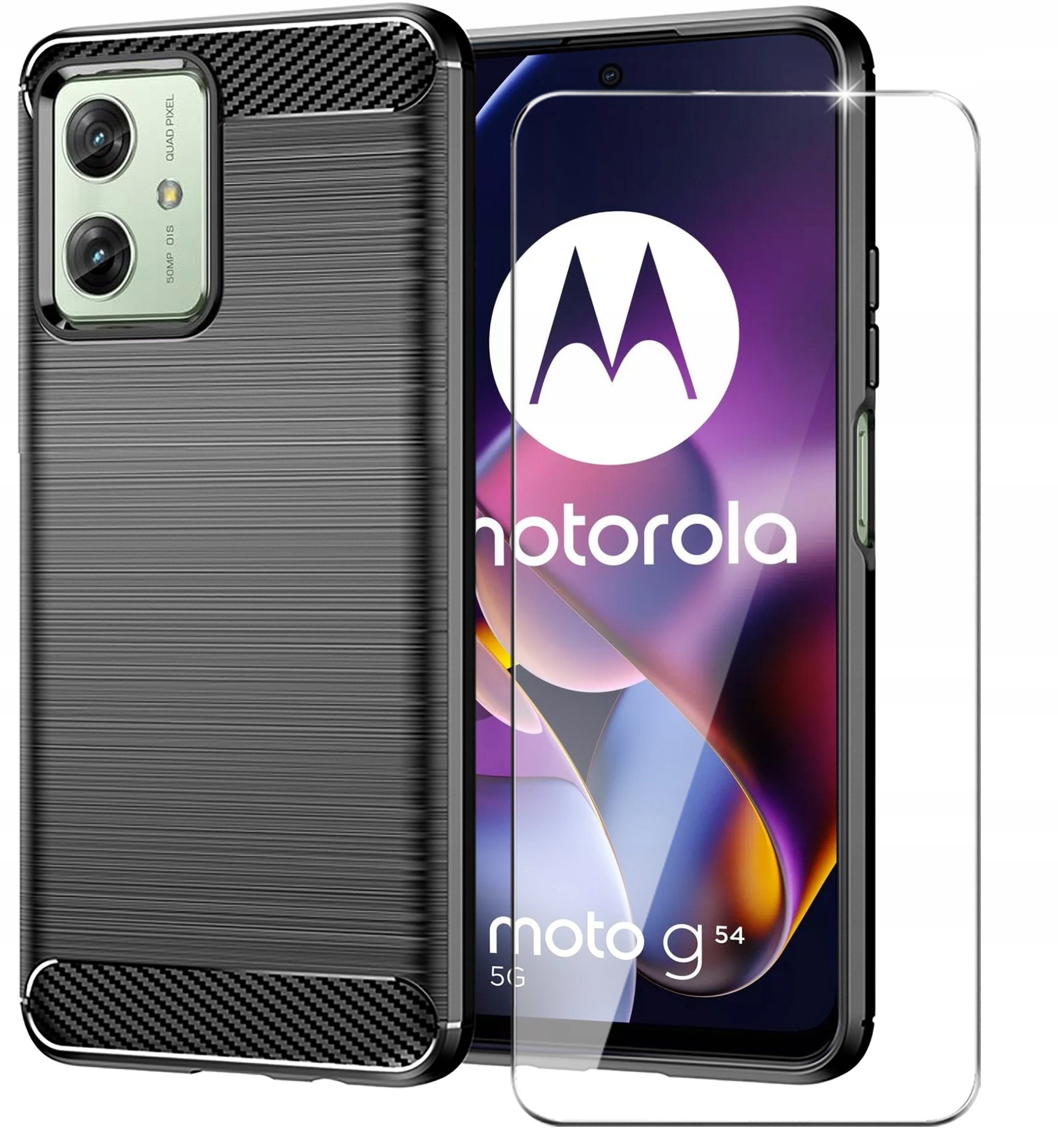 ETUI do Motorola G54 5G | Power Edition Pancerne Carbon CASE + Szkło 9H