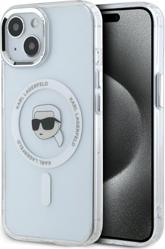 Etui Karl Lagerfeld IML Metal Karl Head MagSafe do iPhone 15 Plus biały