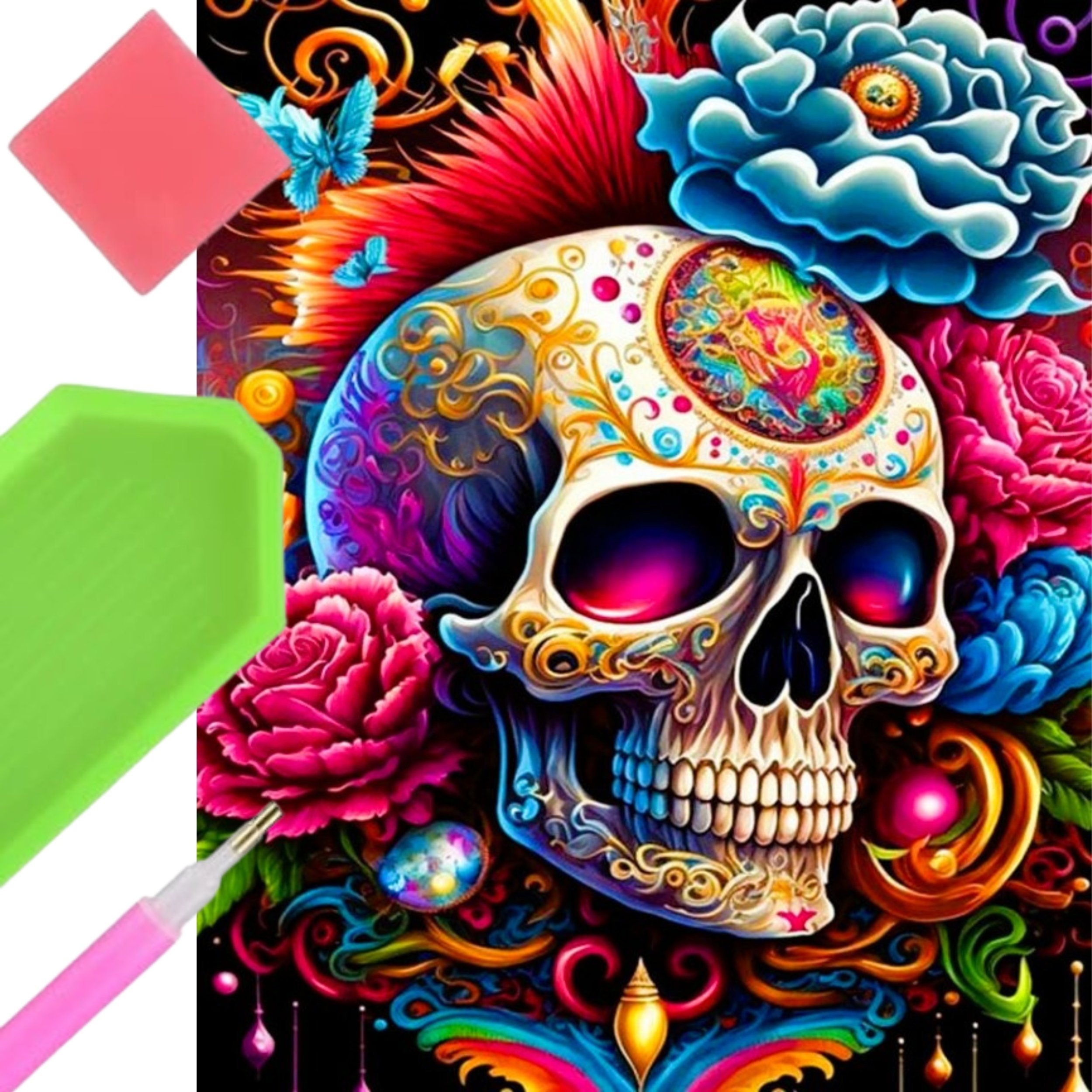 Norimpex Diamentowa mozaika Czaszka kolorowa z kwiatami 30x40cm 2000643