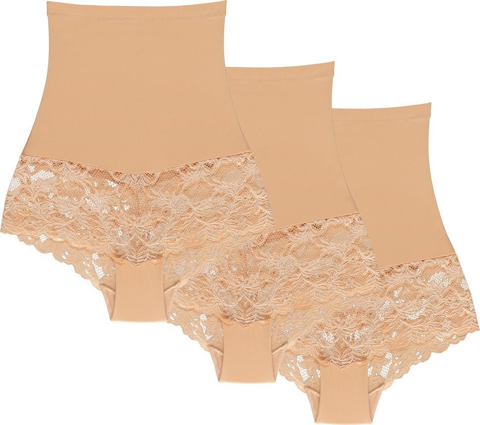 Wolbar Wol-Bar Preciosa 3-pak beżowy L Majtki wysokie figi