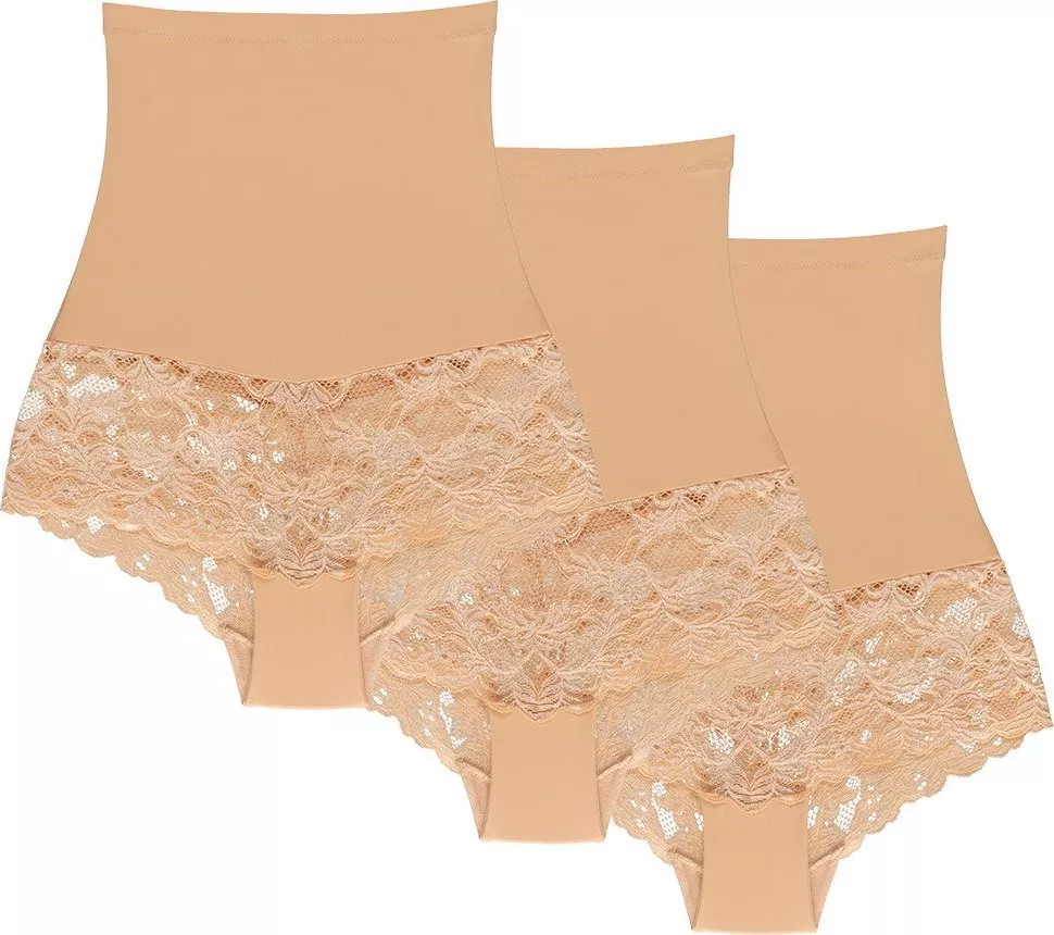 Wolbar Wol-Bar Preciosa 3-pak beżowy L Majtki wysokie figi