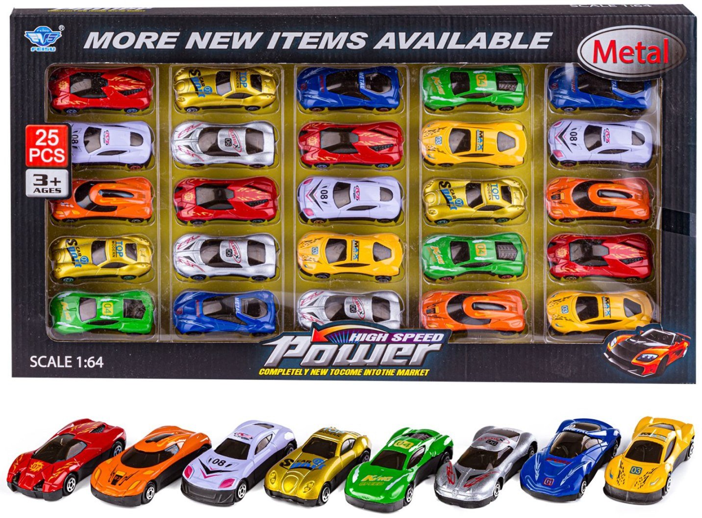 ZESTAW SAMOCHODÓW METALOWYCH RESORAKI MODELE SPORTOWE AUTKA 25 SZT.