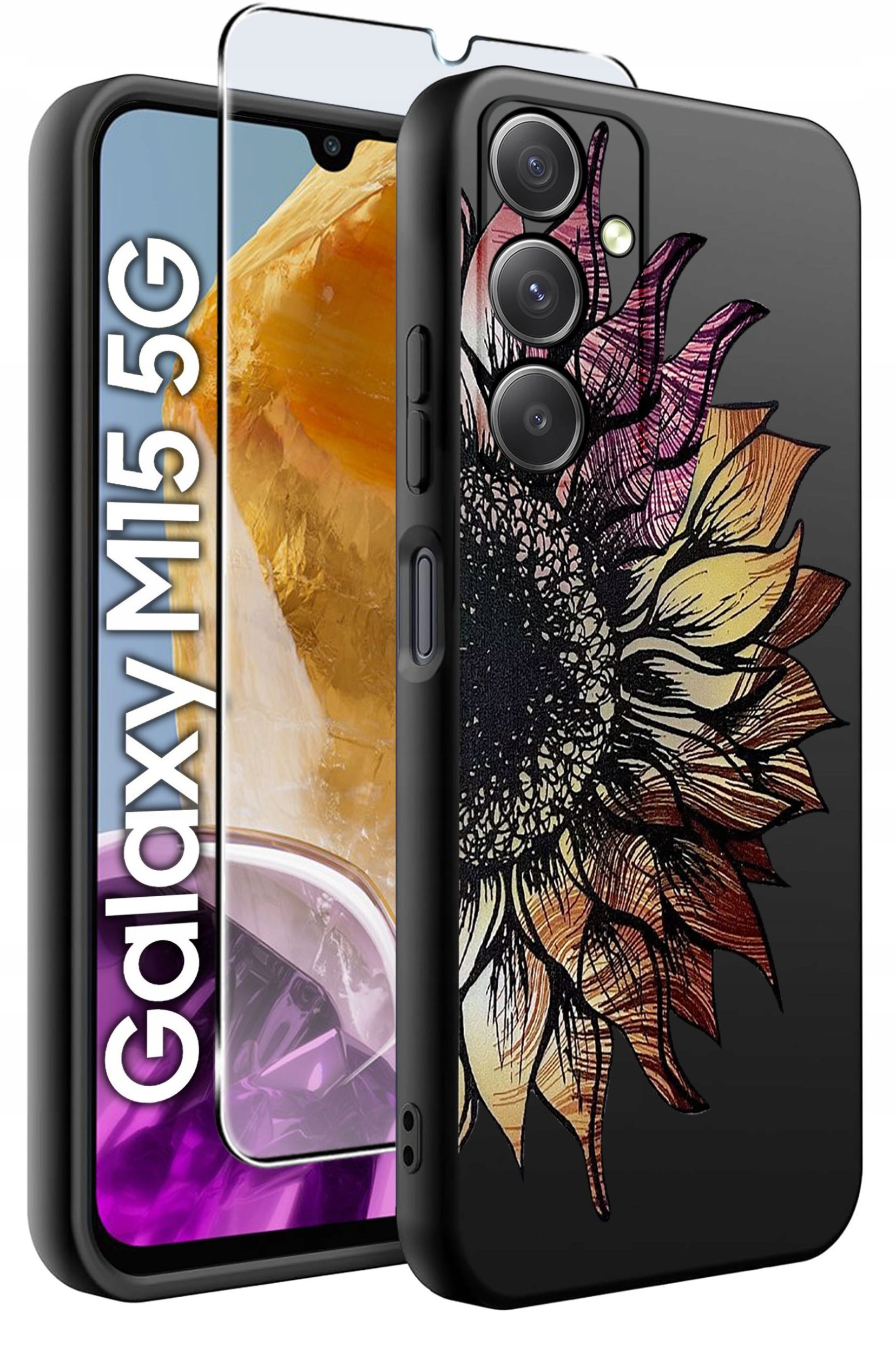 ETUI do Samsung M15 5G WZORY | SILIKONOWE MATT CASE + SZKŁO HARTOWANE 9H