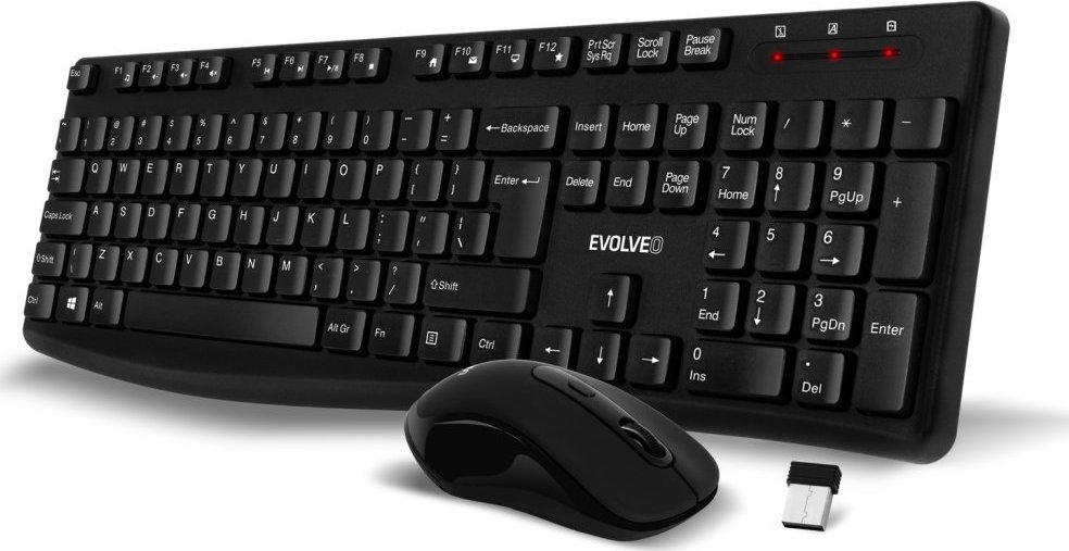 Klawiatura + mysz Evolveo Set klawiatura i mysz K1050, Bezprzewodowa 2.4GHz, US INTL, czarny
