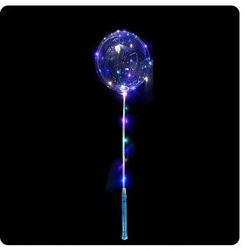 Balon okrągły Led 130cm na patyku - Niebieska rączka