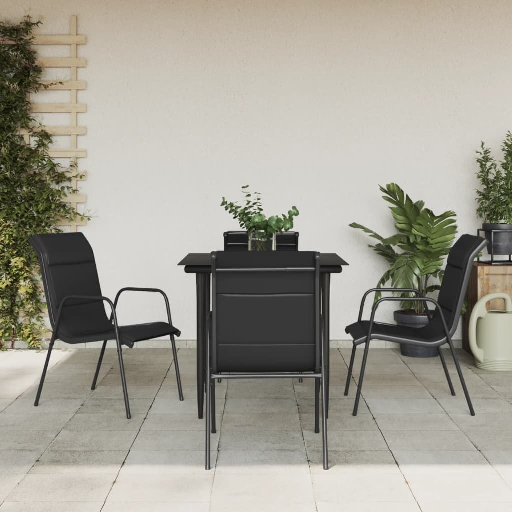 vidaXL VidaXL 5 Piece Patio Dining Set Black Steel and Textilene