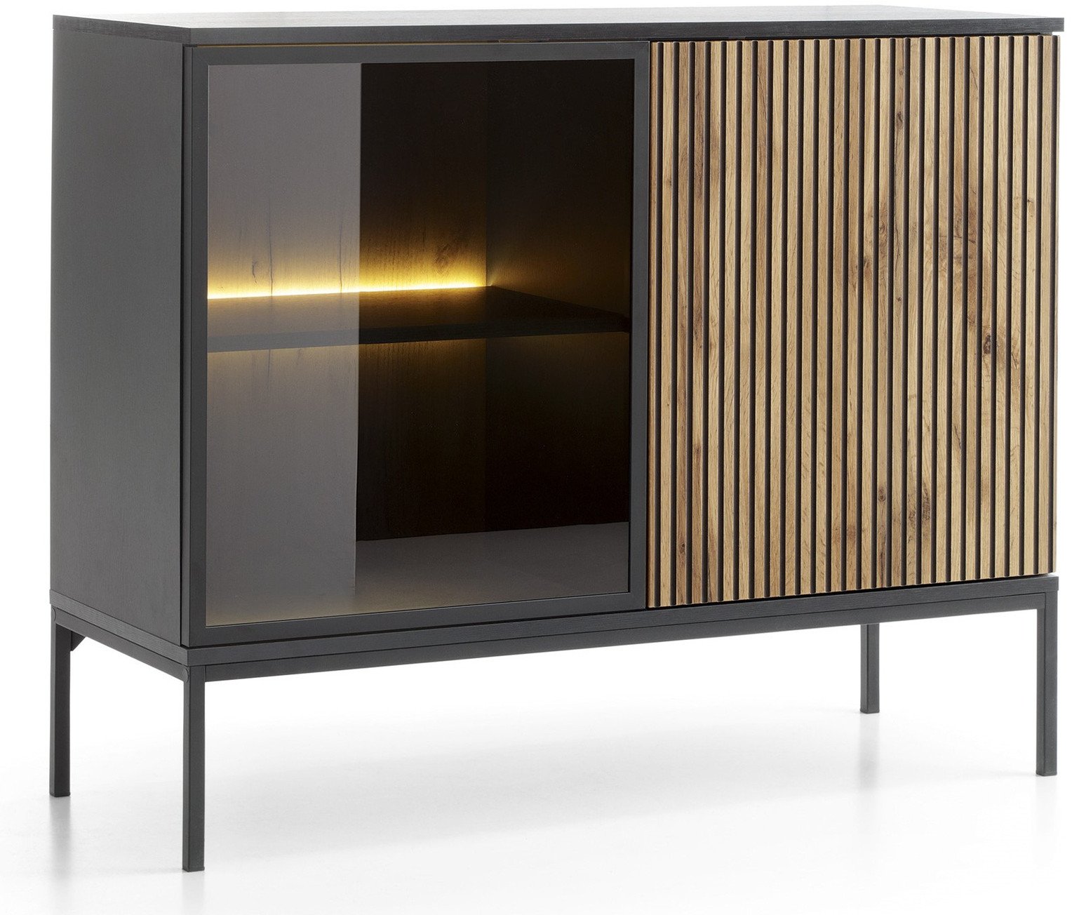 Komoda Lagos z metalowymi nóżkami w kolorze czarnym + LED