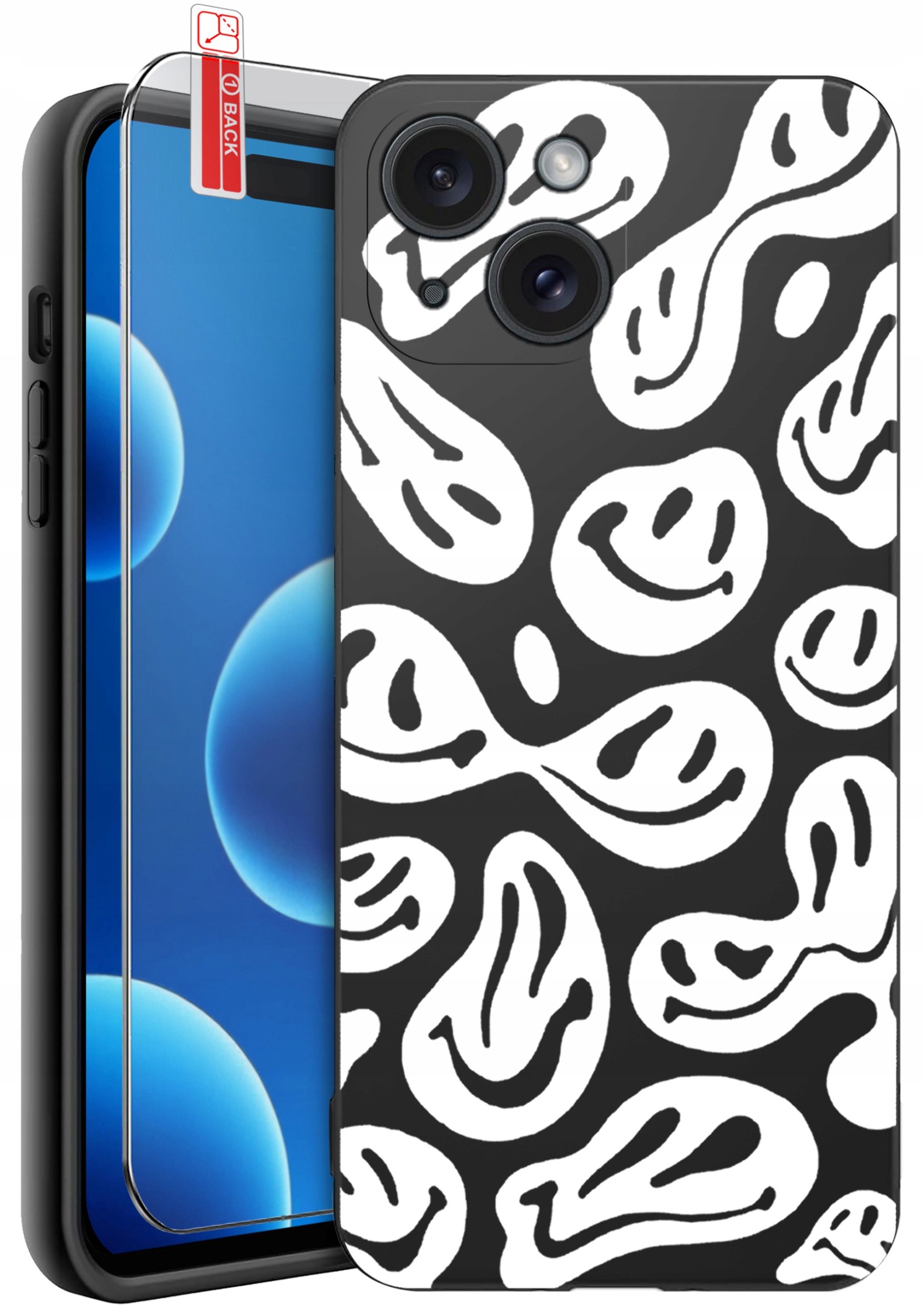 ETUI do iPhone 15 | WZORY | SILIKONOWE MATT CASE + SZKŁO 9H