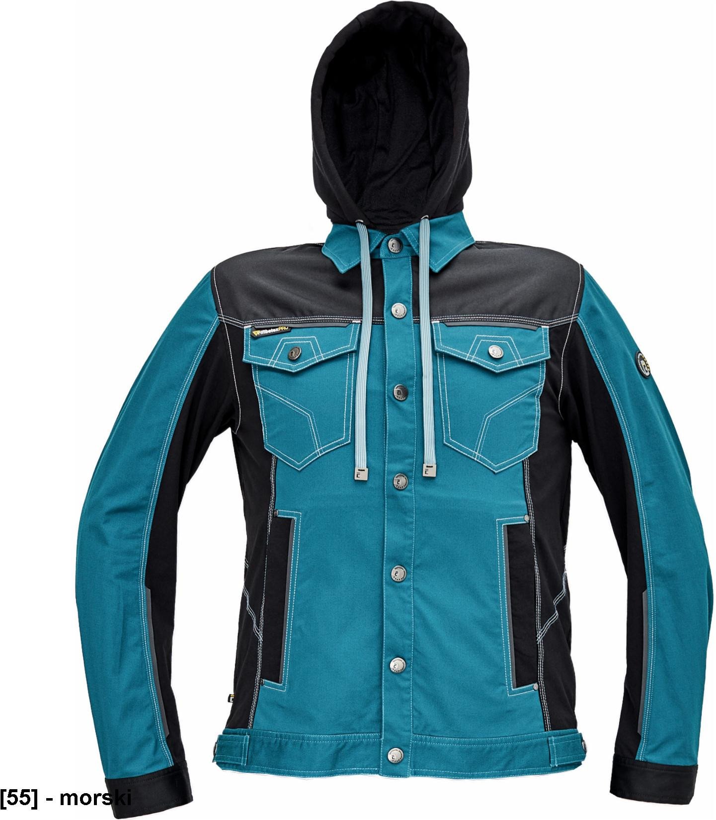 NEURUM CLASSIC kurtka z kapturem - męskia kurtka robocza, odpinany kaptur, 4 kieszenie, elastyczna tkanina Trifibetex połączona z - morski 46