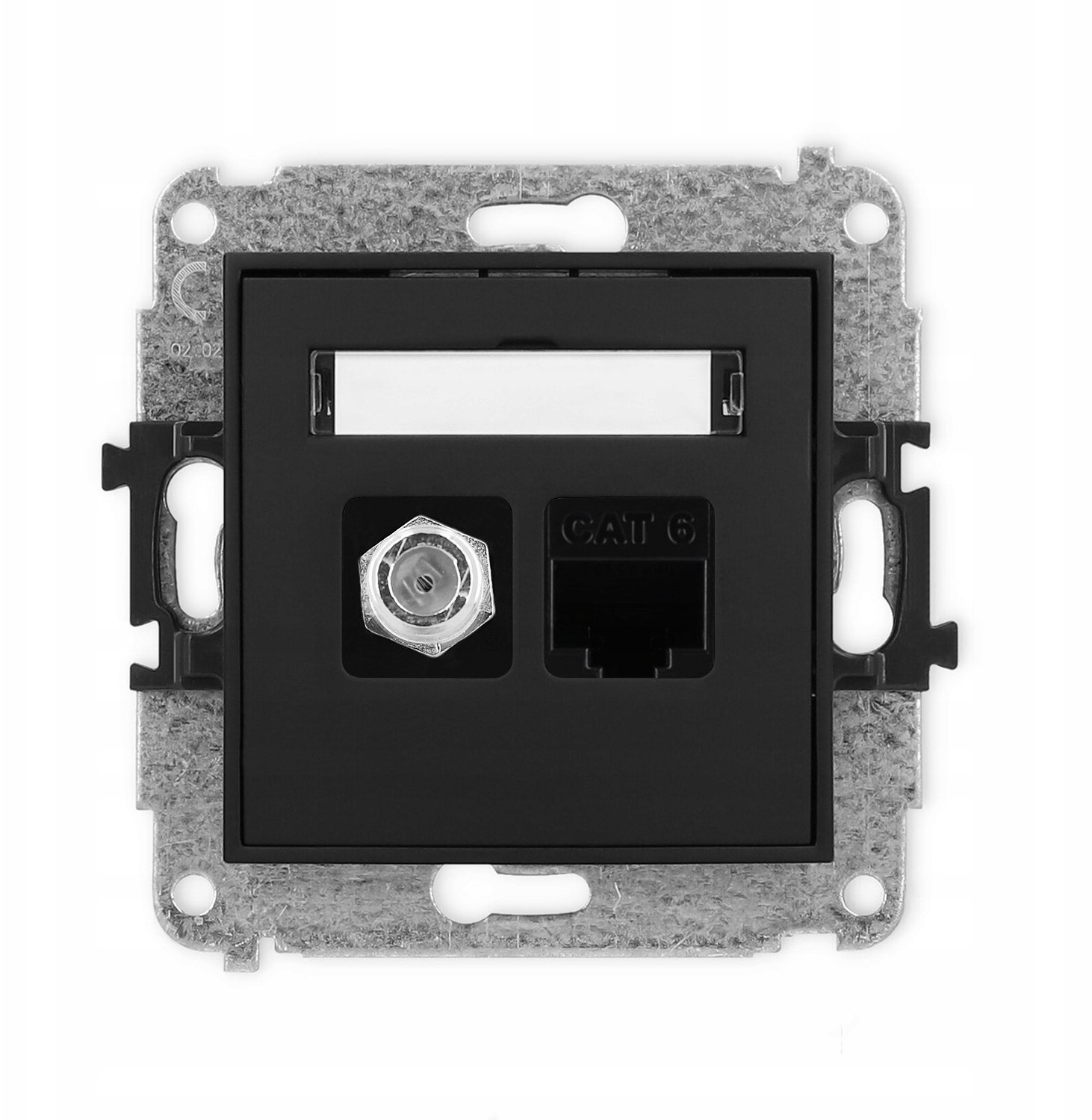 ICON Mechanizm gniazda antenowego poj. typu F (SAT) + gniazda komp. poj. 1xRJ45, kat. 6, 8-stykowy czarny mat 12IGFK-3