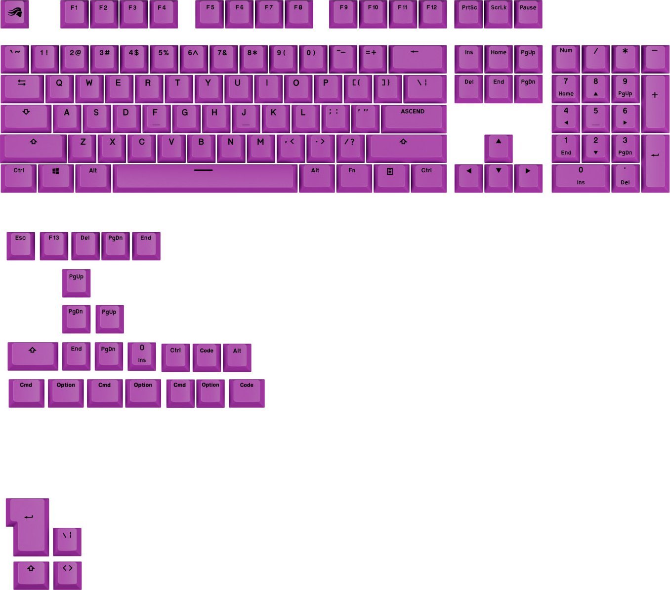 Glorious Glorious GPBT Basics Keycaps, ANSI Layout (US), PBT, Dye-Sub - Epic Purple