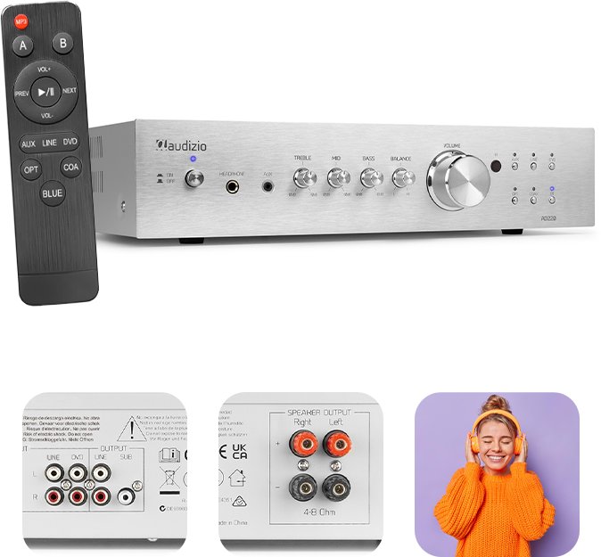 Wzmacniacz HiFi 2x 200W 8 Ohm BT AD220A Audizio one size