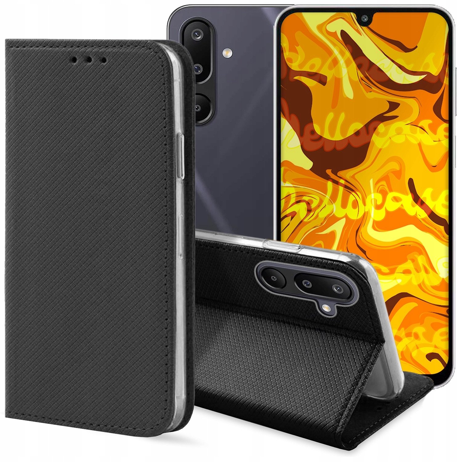 ETUI Z KLAPKĄ DO SAMSUNG GALAXY M16 CZARNE ZAMYKANE MAGNETYCZNE KABURA CASE