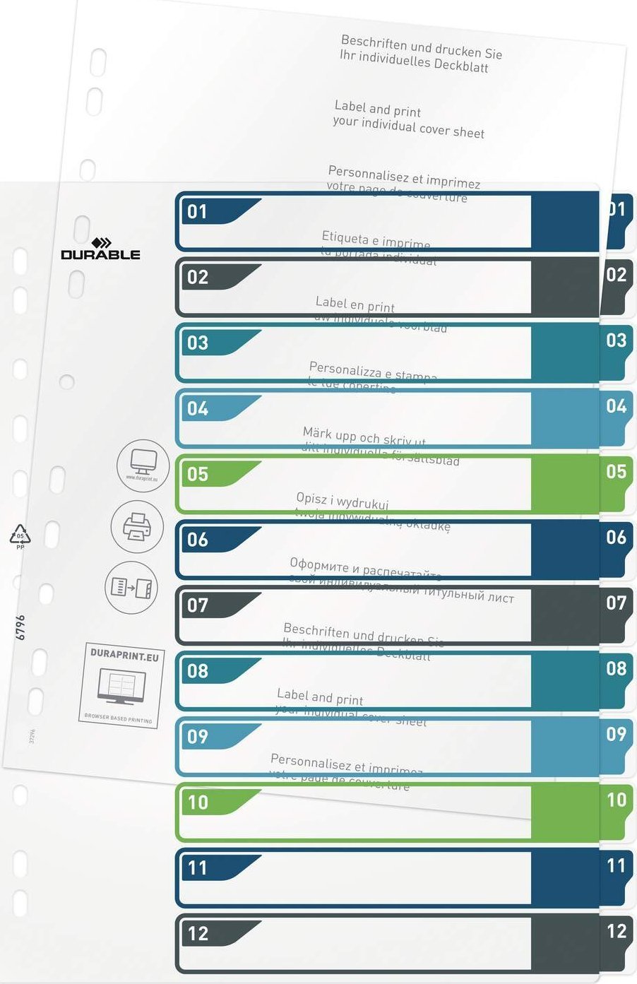 Durable DURABLE Register A4 + 12tlg. 1-12 farbige Taben+trans. Form.