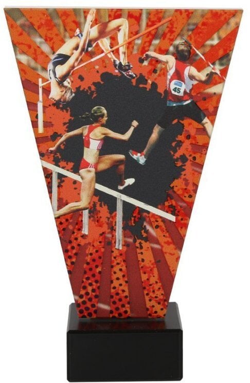 Victoria Sport Kolorowe trofeum szklane na podstawie marmurowej - LEKKOATLETYKA