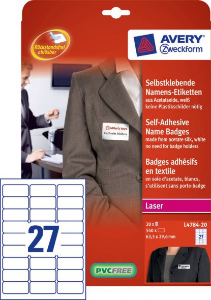 Avery Zweckform Identyfikator Imienny SP 63.5X29.6/20ARK Biały (L4784-20)