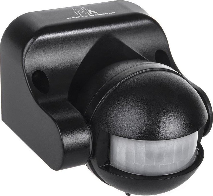 Maclean Czujnik ruchu PIR Maclean, na podczerwień, IP44, czarny, zasięg 12m, max. obciążenie 800/1200W, MCE358 B
