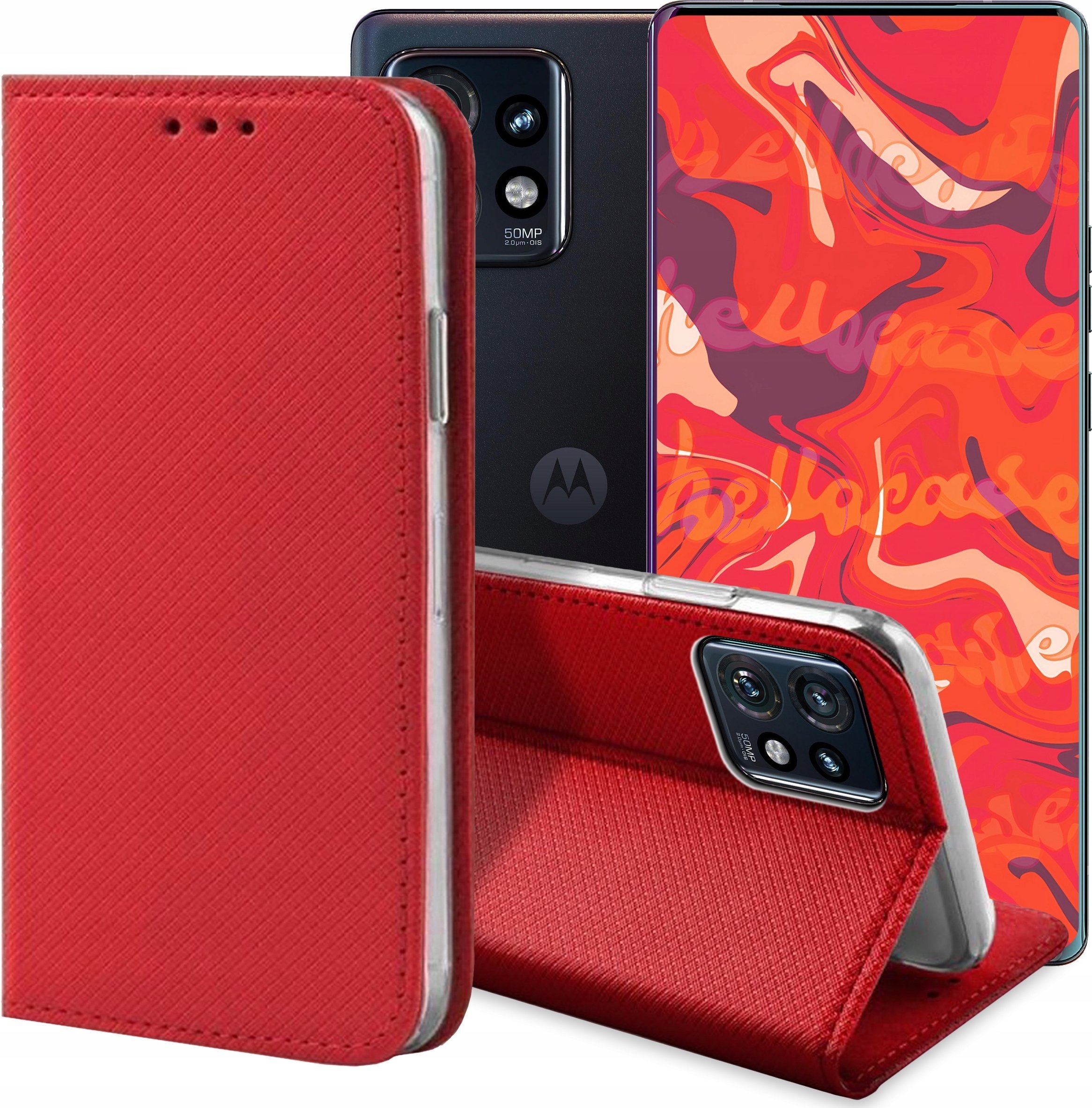 Hello Case ETUI Z KLAPKĄ DO MOTOROLA MOTO EDGE 40 PRO CZERWONE ZAMYKANE MAGNETYCZNE