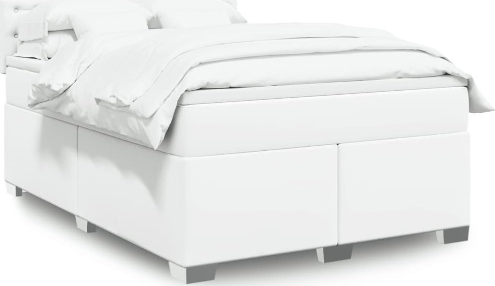 vidaXL vidaXL Łóżko kontynentalne z materacem, białe, ekoskóra 140x190 cm