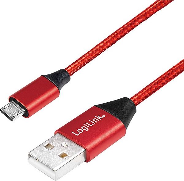 Kabel USB LogiLink USB-A - microUSB 0.3 m Czerwony (CU0151)