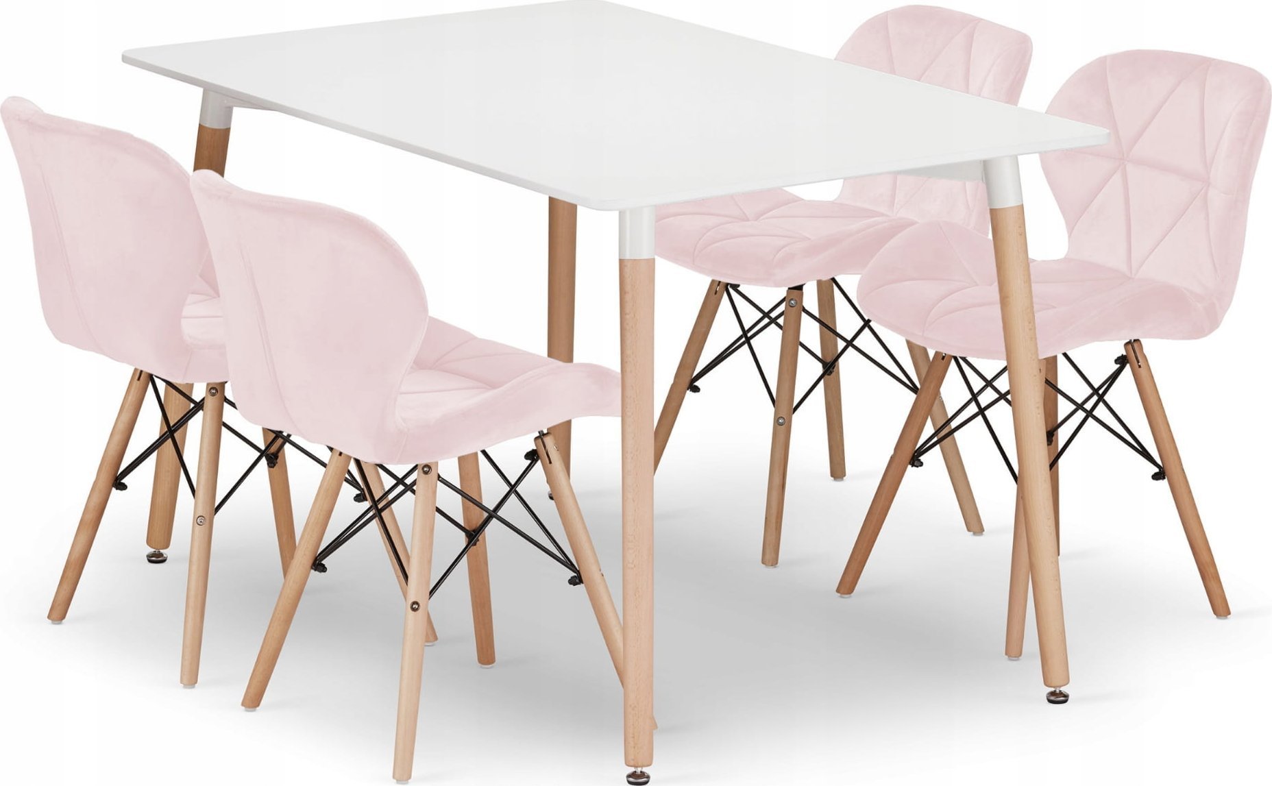 Leobert Zestaw stół prostokątny ADRIA 120x80 biały + 4 krzesła LAGO różowe