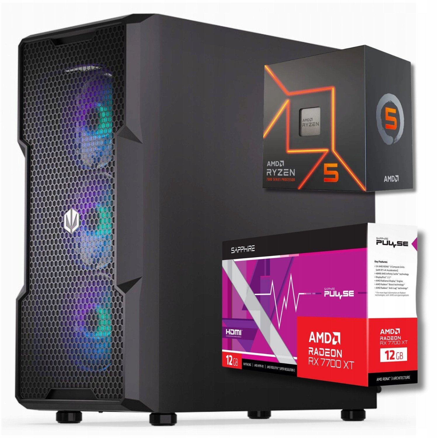 Komputer BSG Raptor V16 AMD Ryzen 5 AMD Radeon RX 7700 XT 32GB DDR5 1000GB SSD Windows 11