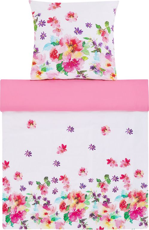 Beliani Komplet pościeli bawełnianej LarynHill biało-różowy 135x200 cm
