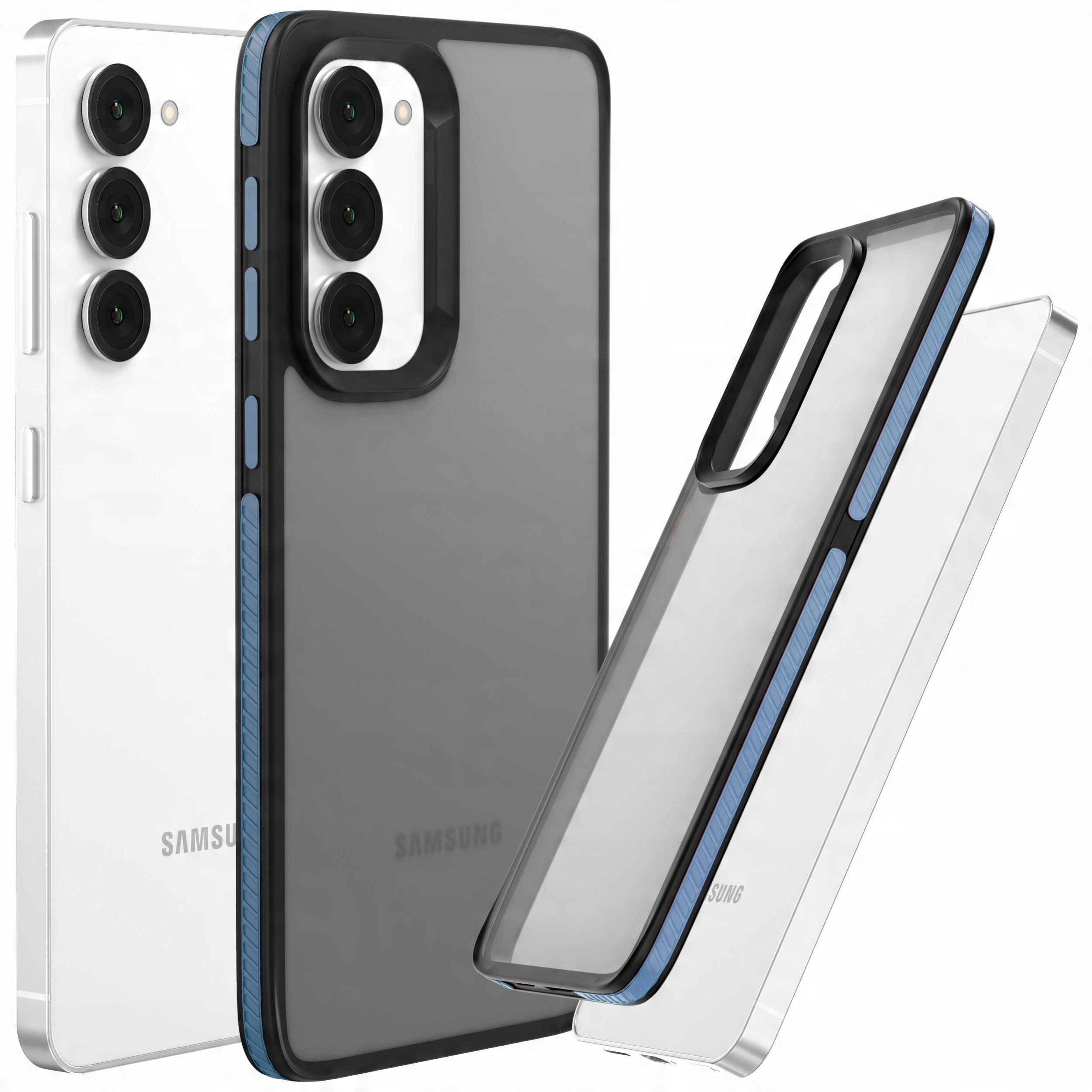 Etui Do Samsung Galaxy S23 (Matowe, Niebieska Ramka, Bumper, Plecki, Case)