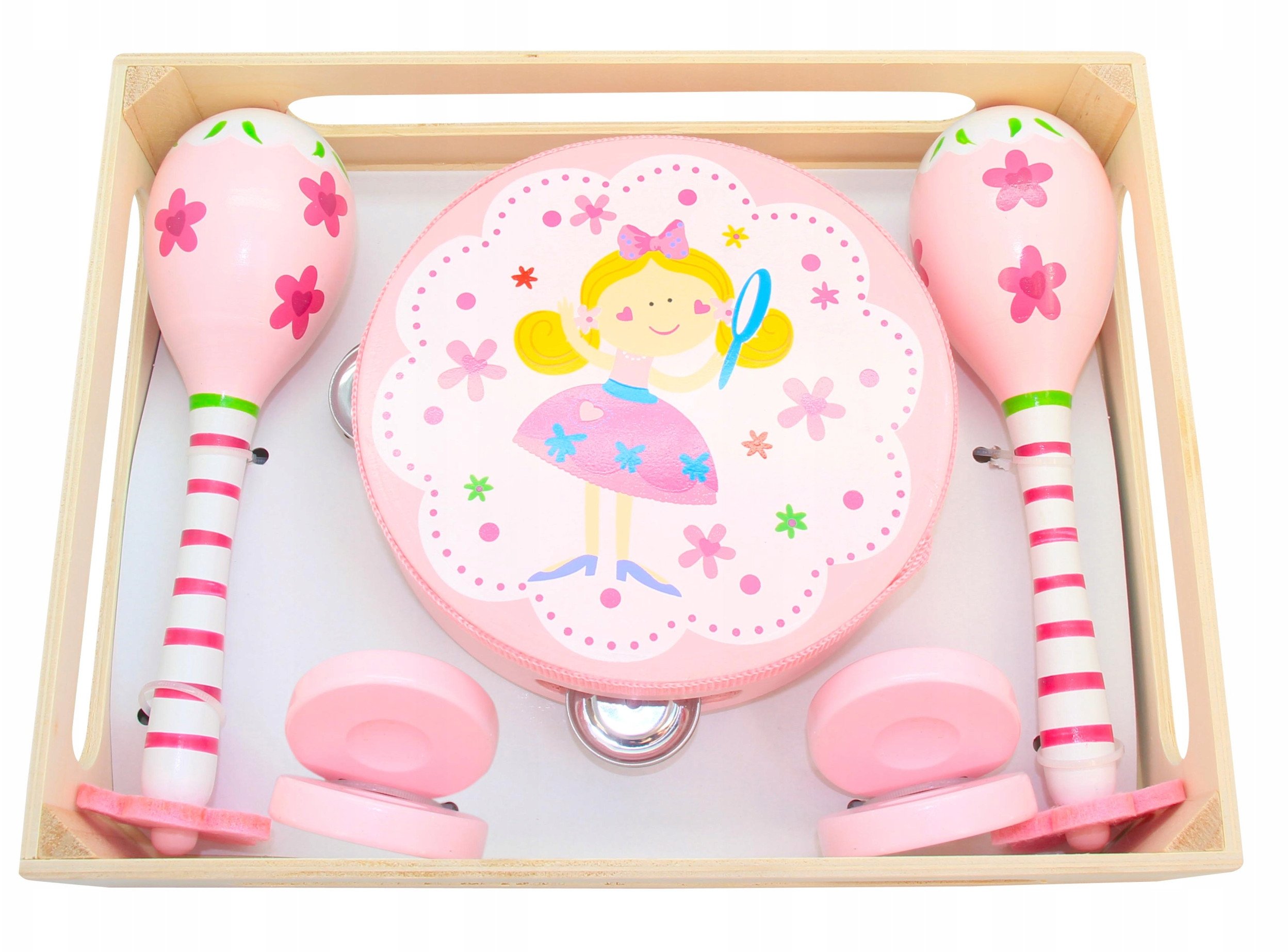 Drewniany różowy zestaw instrumentów muzycznych 3w1