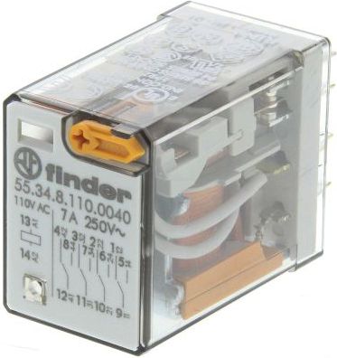 Finder Przekaźnik przemysłowy 4P 7A 110V AC przycisk testujący mechaniczny wskaźnik zadziałania (55.34.8.110.0040)